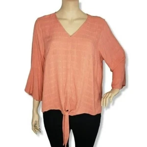 Torrid Coral Textured Tie Front Midi Blouse Womens 4X Crabapple Orange - Picture 1 of 9