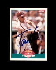 Tom Herr Hand Signed 1989 Score Philadelphia Phillies Autograph