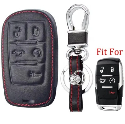 For Dodge RAM 1500 2500 3500 4500 Pickup 5 Button Leather Key Fob Bag Cover Case - Image 1 of 4