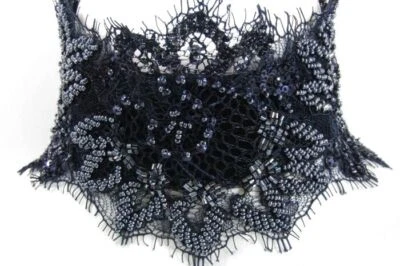 Дизайнерский Fallon Monarch «Моника» $300 RET стекла бисером темно-синий кружева широкий потрясающий - Изображение 1 из 4