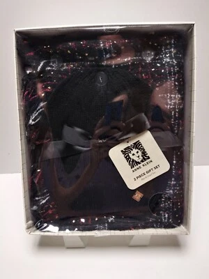 Anne Klein 2 Piece Hat & Scarf Gift Set black And Black Multicolor New In Pkg  - Image 1 of 4
