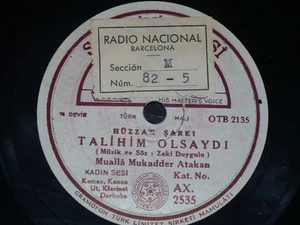 TURKEY 78rpm RECORD Sahibinin Sesi MUALLA MUKADDER ATAKAN Isfahan Sarki /... - Imagen 1 de 2