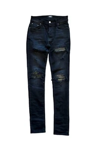 AMIRI MX1 Camo Leather Patch Jeans Aged Black Distressed Size 28 - Picture 1 of 18