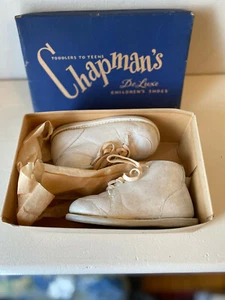 Vintage Chapman's DeLuxe Children's Shoes 4D White Leather Boys Lace Up Shoes - Picture 1 of 2