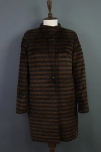 MAX MARA Brown Striped Wool Alpaca Single Breasted Coat Overcoat Size USA 6 - Picture 1 of 23