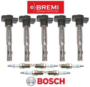 Ignition Coil Bremi & Spark Plug Double Platinum OEM Bosch (5sets) for Audi VW - Picture 1 of 1