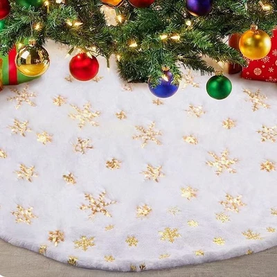 90CM Christmas Tree Skirt  White Short Plush Base Floor Mat Cover Xmas Party🔥 - Image 1 of 4