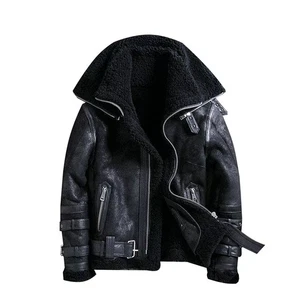 Fliegerjacke Herren schwarz gefüttert Lammfell - Echtleder B3 Bomber Wintermantel - Bild 1 von 5