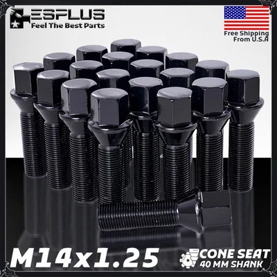 20 piezas Pernos de tuerca extendidos 14x1,25 negros para BMW X5/X6 | Vástago de 40 mm | Asiento cónico Foto 1 de 4