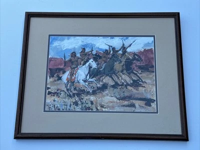JAMES COLT PAINTING NATIVE AMERICAN INDIAN HORSE LISTED FAMOUS WESTERN ARTIST - Image 1 of 4