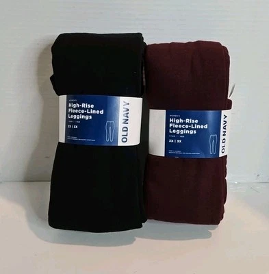 2 Pairs Old Navy Women's Black Burgundy High Rise Fleeceed Lined Leggings New - Image 1 of 4