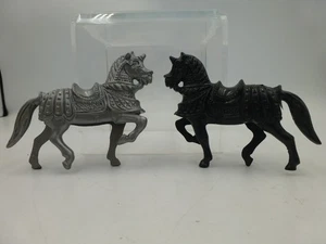 Two Knights Horses from Play Set, 1 Silver, 1 Black, Plastic, Hollow - Picture 1 of 8