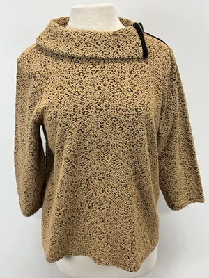 Top Pullover Chicos Talla 2 EE. UU. Grande Para Mujer Marrón Negro Estampado Animal Cremallera Cuello  Foto 1 de 4