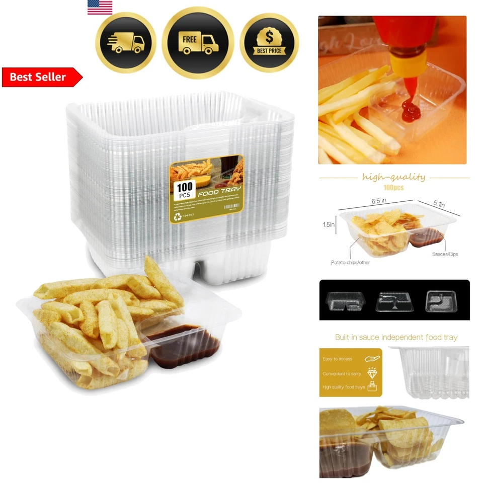 Nacho Trays Disposable Plastic 12oz 2 Compartments 100 pcs Snack Containers - Image 1 of 4