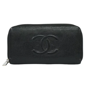 CHANEL CC Leather Round Zip Wallet Black Silver - Picture 1 of 15