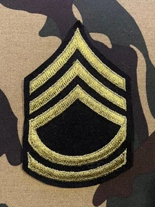 WWII US ARMY TECHNICAL SERGEANT CHEVRON; BROWN ON BLUE WOOL - Picture 1 of 1