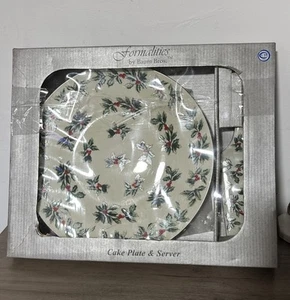 Formalities by Baum Bros Holly Collection Porcelain Cake Plate & Server - Picture 1 of 5