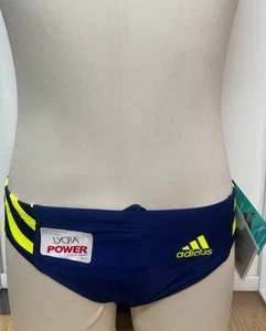 ADIDAS Boys Swim Brief *NEW With Tags*Navy Blue with Neon Green Stripe Size 26" - Picture 1 of 3