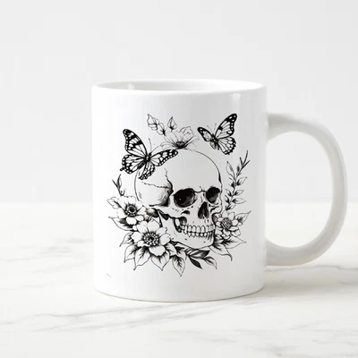 Caneca flor caveira floral gótica xícara de café presente para mulheres homens estética Halloween - Imagem 1 de 2
