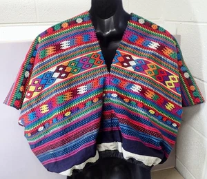 Vintage traditioneller guatemaltekischer handgefertigter bestickter Huipil Poncho Oberteil gewebt - Bild 1 von 14
