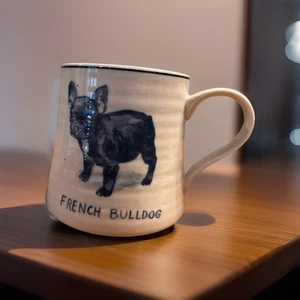 Anthropologie Molly Hatch French Bulldog Ceramic Mug Cup 16 oz Frenchy Dog Blue - Picture 1 of 3