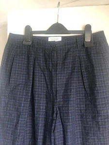 Toast Cotton Linen Summer Trousers Size 10 (to 12) Navy Blue Check - Picture 1 of 10
