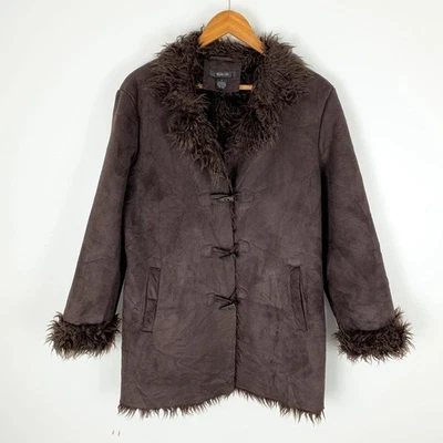 Y2K Style & Co Afghan Jacket Womens Large Brown Faux Suede Toggle Button Coat - Image 1 of 4