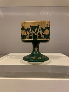 Antikes Porzellan Zigarettenetui grün Emaille & Gold - Bild 1 von 13