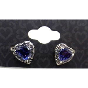 Ein Paar herzförmige Ohrstecker Einkommen blauer Farbstein in silberfarbenem Metall - Bild 1 von 6