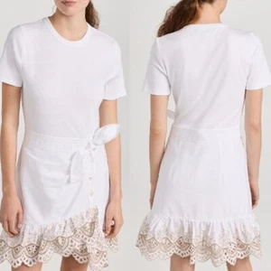 NWT Veronica Beard Jean Gradie Short Sleeve Rib Mini Dress White/Light Pebble L - Picture 1 of 13
