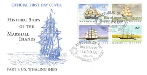 Estampillas: cubierta de primer día, Islas Marshall, barcos balleneros históricos, 1987 4 estampillas - Imagen 1 de 2