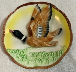 Flying Mallard Duck 3D Plate Wall Pocket Vase Planter Vintage 6" Brown Trim - Picture 1 of 6