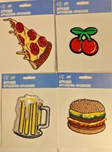 FOOD Applique's Fabric Embroidered Iron-On Sew-On CHERRIES PIZZA BEER HAMBURGER - Picture 1 of 9