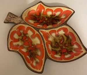 Treasure Craft USA Serving Divided Dish Leaf Design 377 Orange Glaze - Picture 1 of 6