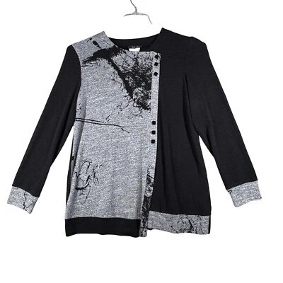 Бали рубашка на пуговицах верхний длинным рукавом абстрактный печать повседневный удобный черный серый M - Изображение 1 из 4