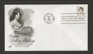 1980 US 15c Dolley Madison Unaddressed FDC Scott #1822 First Lady Social Leader - Picture 1 of 2
