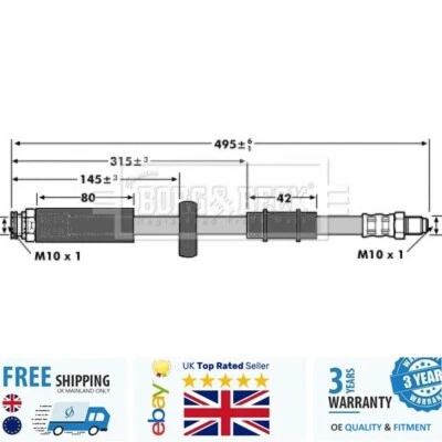 Brake Hose BBH6909 For Peugeot BOXER Fiat DUCATO Citroen JUMPER 94-11 46786431 - Image 1 of 2