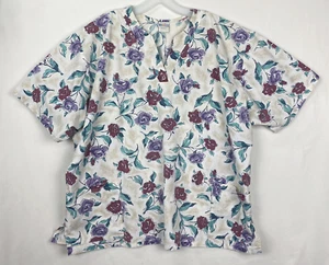 Barco Women Scrub Top XXL Short Sleeve Vintage Floral Muted Colors #22E - Picture 1 of 7