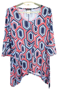 SLINKY BRAND Women Lightweight Polyester Blouse 3/4 Sleeve Multicolor Geo PM - Picture 1 of 15