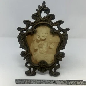 RARE Antique Victorian / Art Nouveau Brass Metal Picture Frame Easel Back 8.5” - Picture 1 of 9