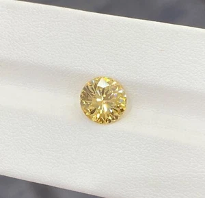 3.78 ct Top Luster Yellow DIAMOND Sparkling / Natural Yellow Zircon - 9 mm Round - Picture 1 of 3
