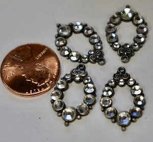 REPRO VINTAGE CRYSTAL RHINESTONES ON SILVER METAL*VICTORIAN STYLE DANGLE - Picture 1 of 4
