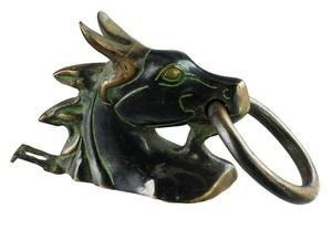 Antica Ganci Testa Di Cavallo Con Anello -porte-serviette IN Ottone India #4623 - Picture 1 of 10