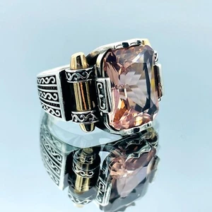 Herren simulierter Morganit Pink 925 Sterlingsilber Ring handgefertigt authentisches Geschenk - Bild 1 von 9
