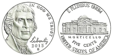 2015 P D S JEFFERSON NICKEL P D FROM MINT ROLLS DCAM PROOF from PROOF Set Cover