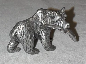 Vintage Miniature Pewter Bear with a Fish in its Mouth  Figurine Collectible - Picture 1 of 8