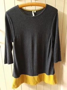 WHITE STUFF 14 Cashmere Angora Lambswool Long Tunic Jumper Navy Blue & Mustard - Picture 1 of 13