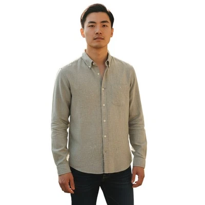 Staple Superior Iconic Shirt Men Size Medium Taupe Long Sleeve Casual Button Dow - Image 1 of 4