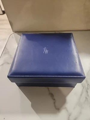 Polo Por Ralph Lauren Azul Caja de Regalo con Tapa Colonia Almacenamiento Cuero Acolchado Top Foto 1 de 4