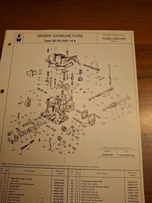 CARBURATORI  E. WEBER- TYPE 28/30 DGV 14 A - FORD ESCORT 940 CC - Immagine 1 di 2